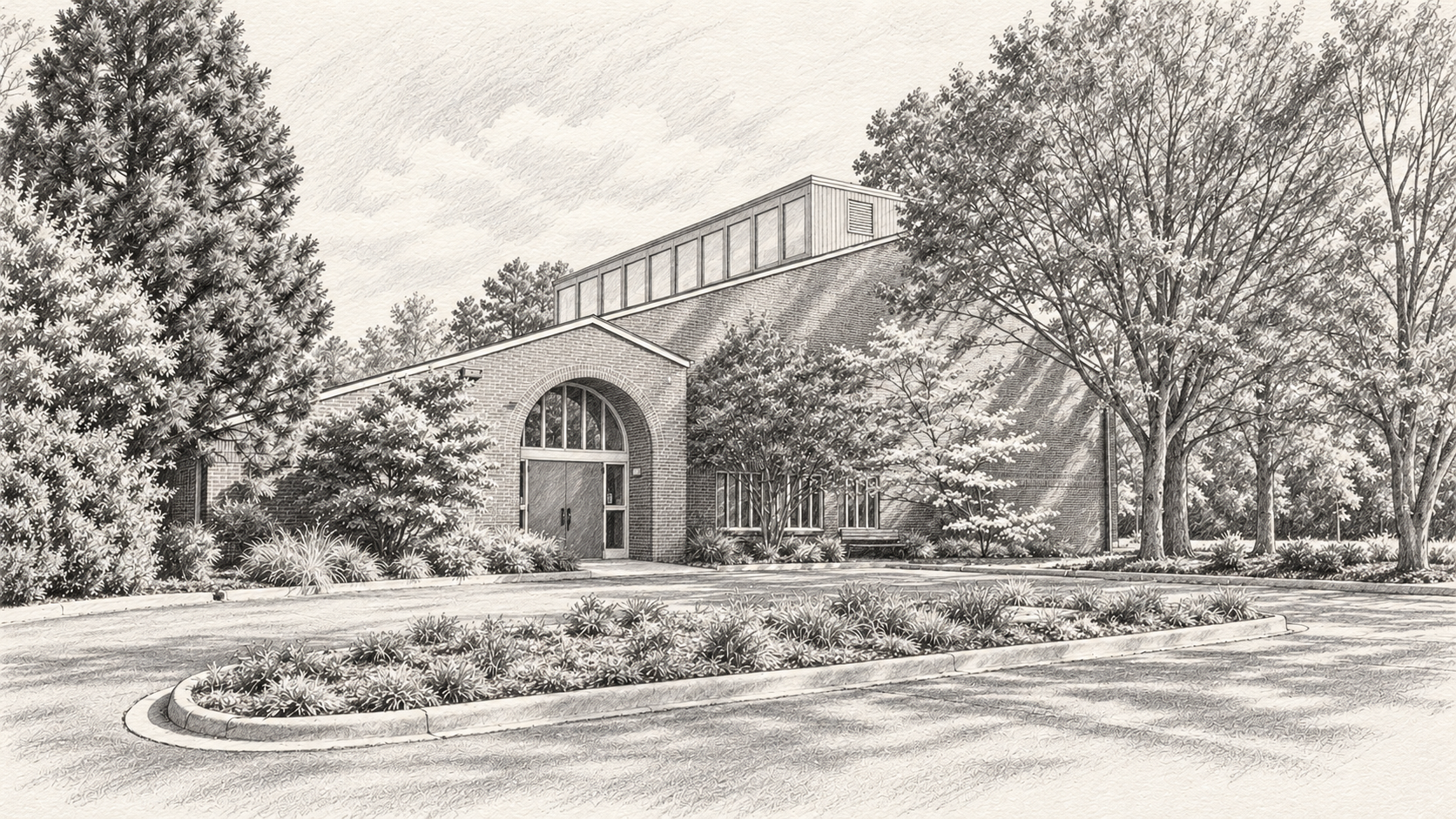 Pencil-style interpretation of the former St. Mark’s church on North New Hope Road